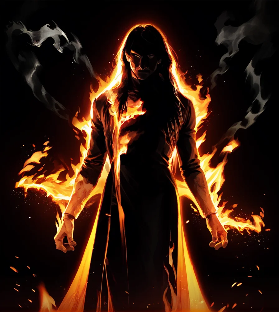score_9, score_8_up, score_7_up, score_6_up, score_5_up, score_4_up,
<lora:fire:0.8>,
firemode, , solo, fire, burning, 1boy, black background, standing, long hair, male focus