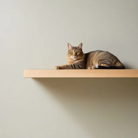 best quality, high res, eye_level, full_body, (comp_right), a cat, lying, (on side), on a shelf,