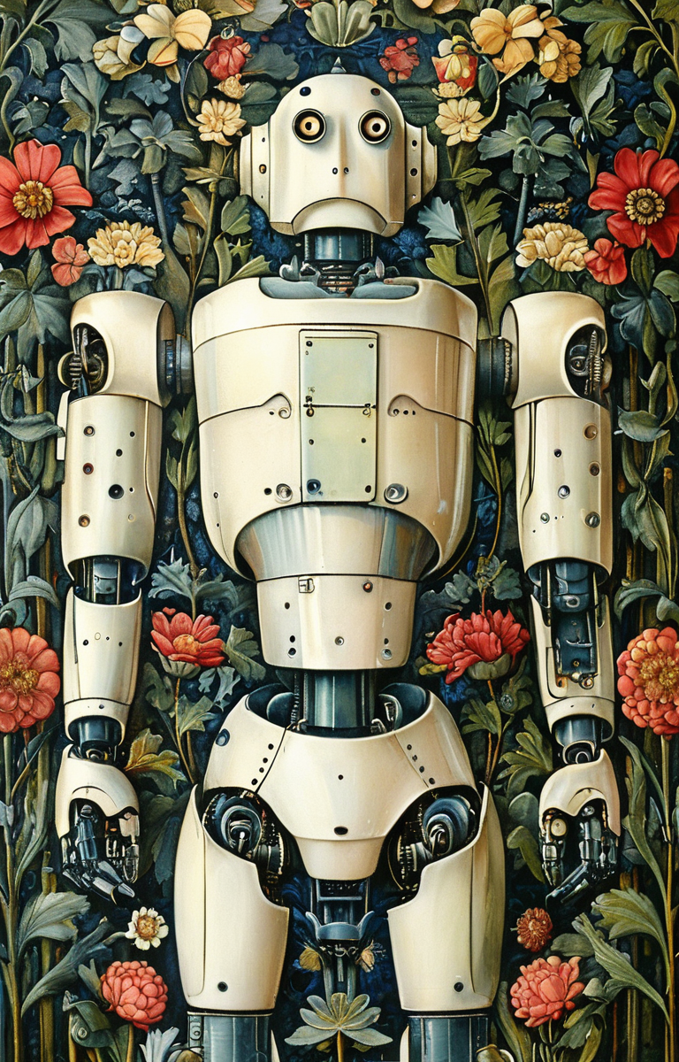 masterpiece,best quality,<lora:tbh192-sdxl:0.9>,illustration,style of William Morris portrait of Housework robots