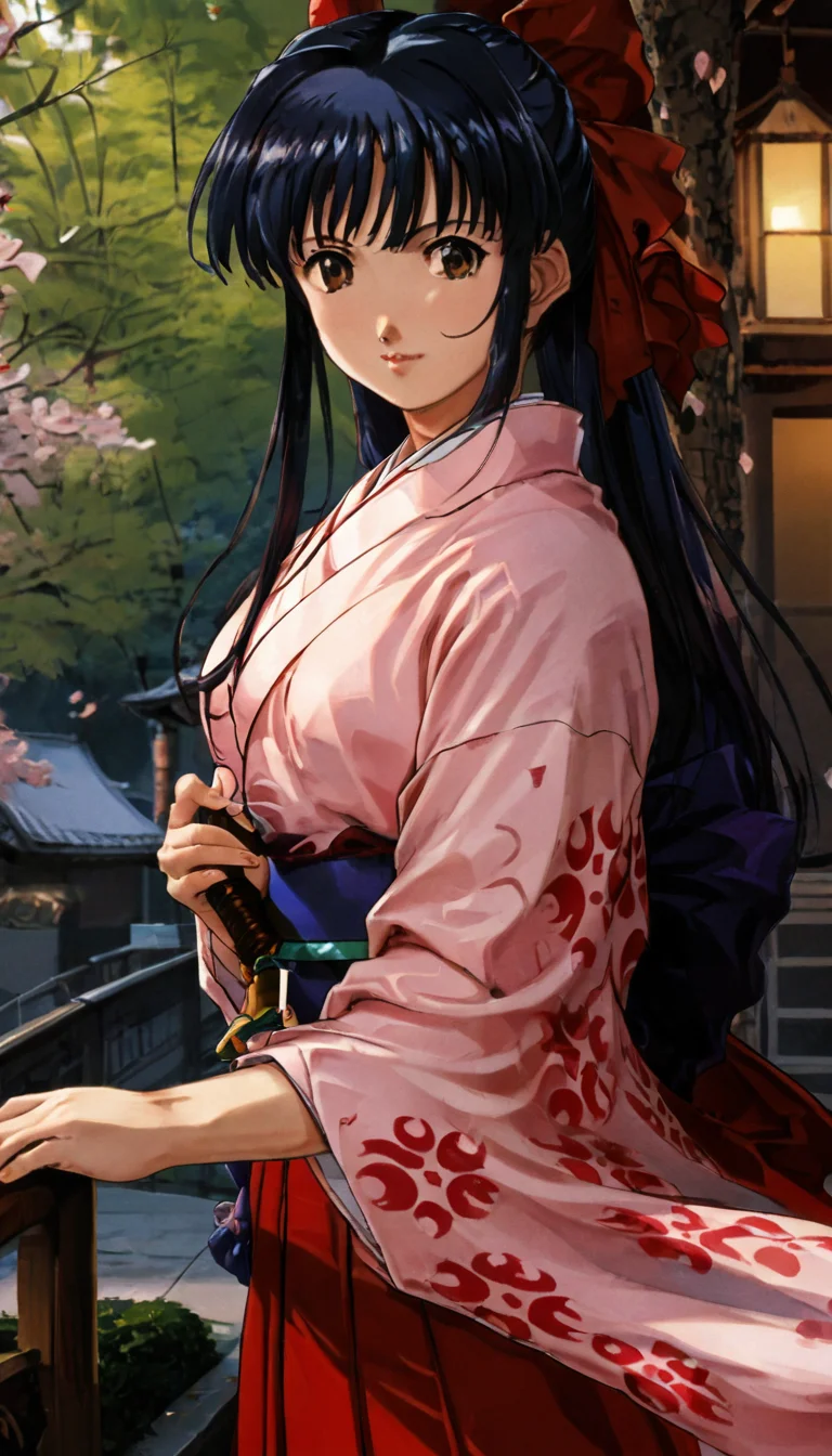 <lora:shinguuji_sakura-pony-1.0:1>,score_9,source_anime,shinguuji sakura,japanese clothes,1girl,