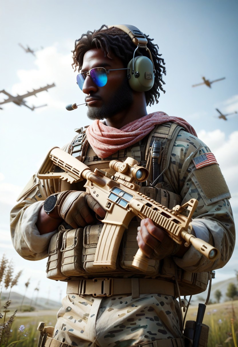 score_9, score_8_up, score_7_up, score_6_up, score_5_up, score_4_up, masterpiece, trending on artstation, high quality, Pixel-perfect precision, pristine detail, 8K resolution, high fidelity, Insane quality, <lora:Holding_Weapon_Lora_-_For_Pony_models:1> ho1ding-weap0n, 1boy, holding rifle, military, standing