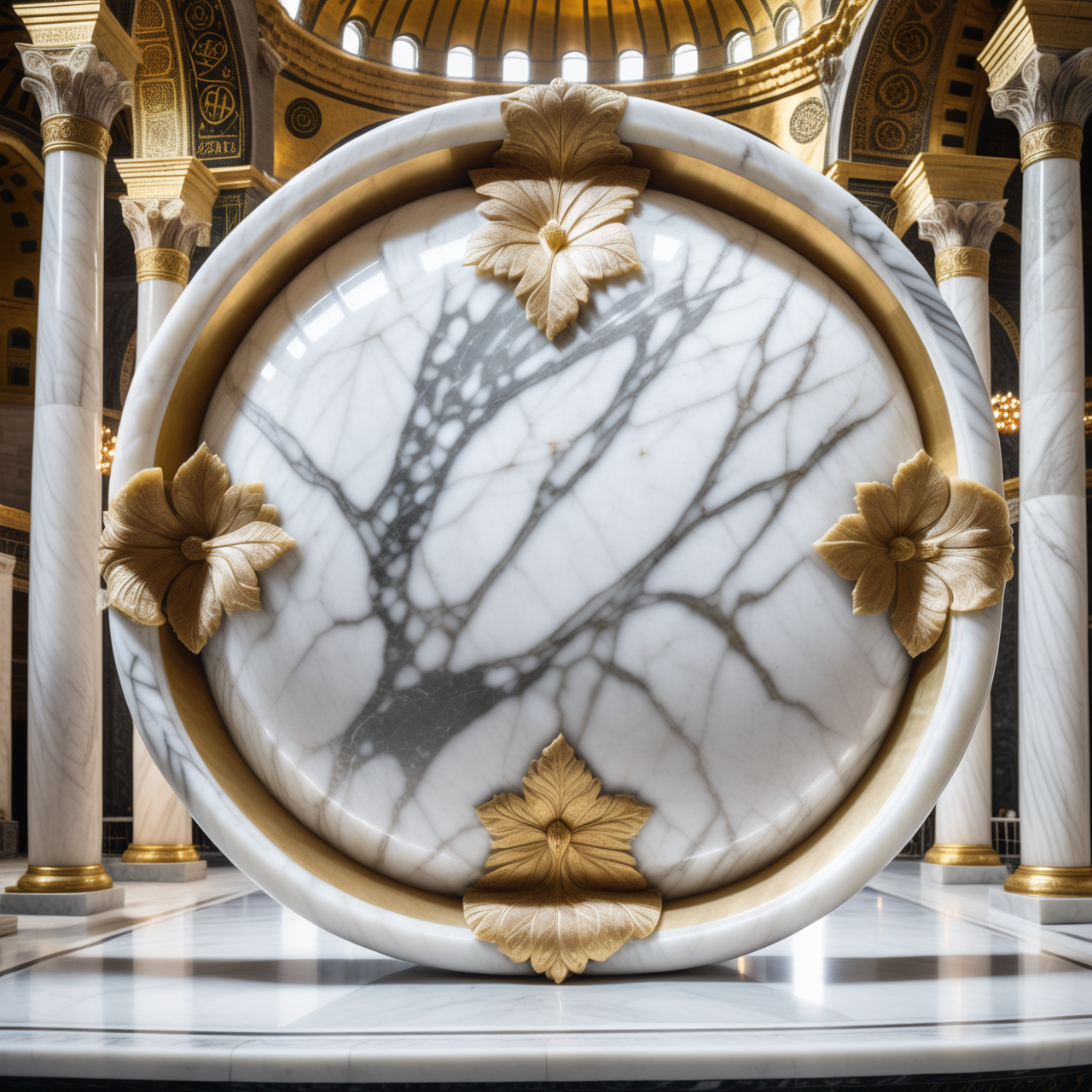 Jed-mrbl, <lora:MarbleStyle-000007:1>, RAW photo, plantains, gorgeous details, inside a Hagia Sophia, Bimbocore, Polaroid, Depth of field 270mm, 8K, flawless, perfect composition, highly decorated, contemporary, ambient background, highly complex, intricate detail, luxury, highly intricate