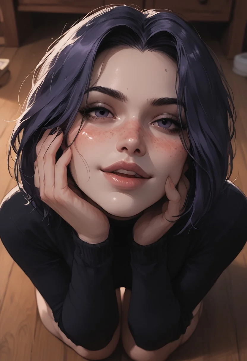score_9, score_8_up, score_7_up, score_6_up, 1 girl , kawaii girl, freckles, sexy, blushing, petite, slim, kneeling, smiling, soles, slight open mouth, head tilted up, portrait, bedroom, detailed drawing, partially illuminated, blurry background, face focus, from above, looking up at viewer, s1_dram, watercolor \(medium\), traditional media, raven_(dc), dc_comics,
slap mark on face, hand mark on face,