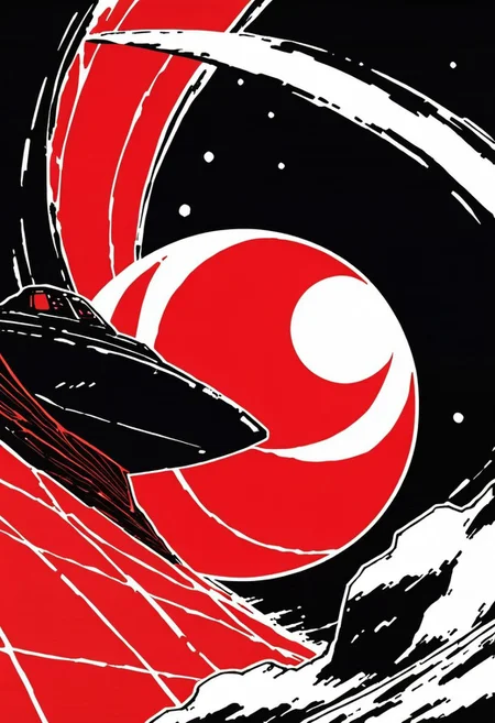 masterpiece, best quality, red sun style, space, space ships