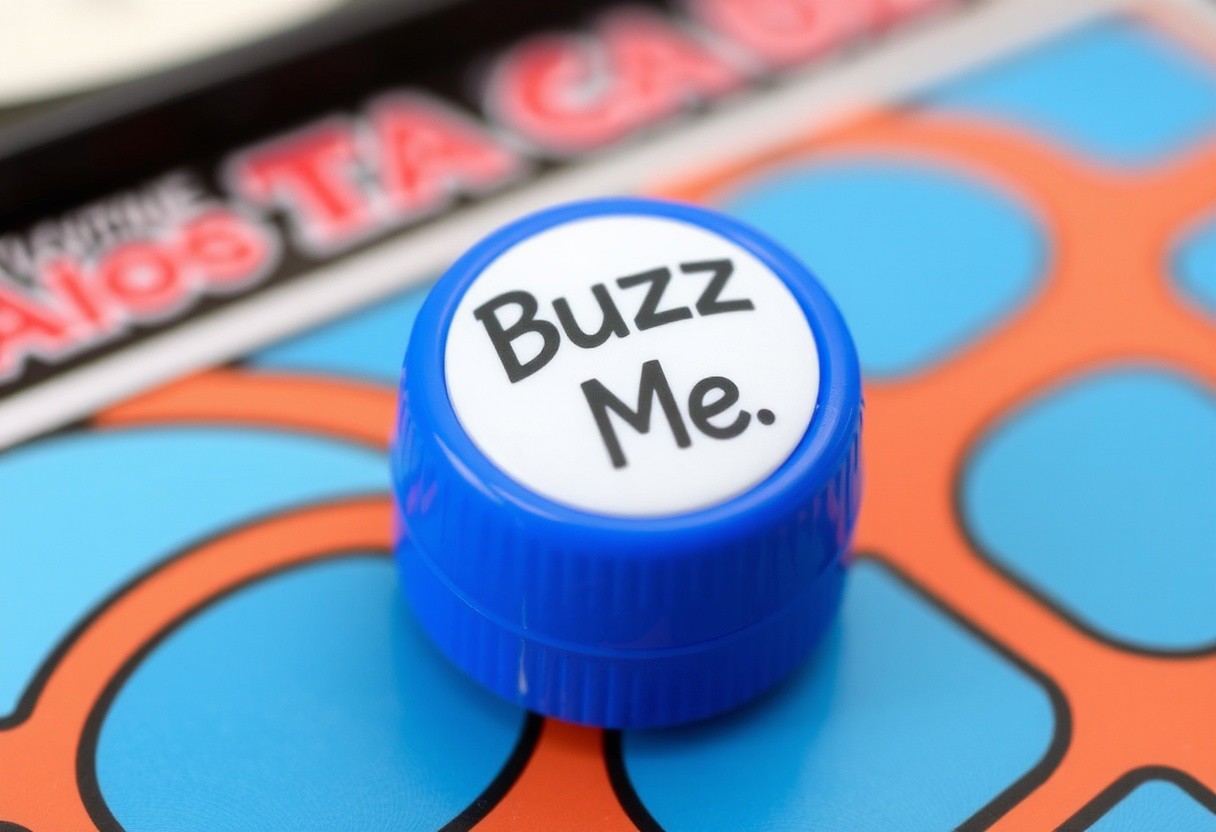 The  buzzer from the game board game Taboo with text on it that says "Buzz Me"