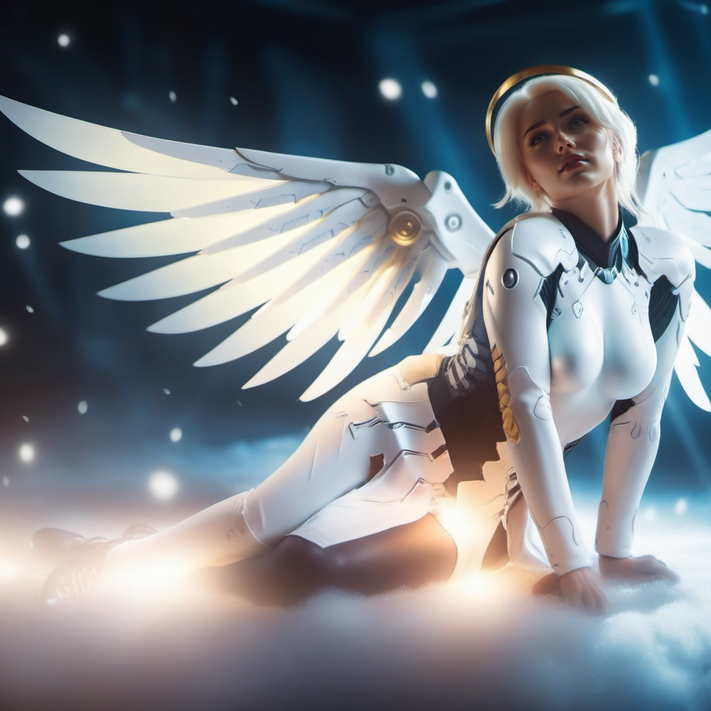 cinematic photo a realistic woman dressed in white with wings and an angel's halo , fantasy world <lora:Angel1024-000390:0.8> . 35mm photograph, film, bokeh, professional, 4k, highly detailed