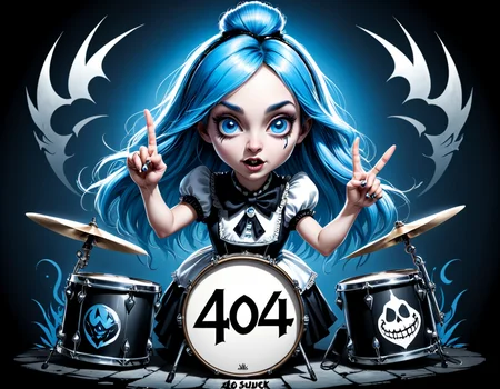 "404 Suck" text logo art,  TEXT LOGO,  heavy metal album cover,  concept art,  (Alice in Wonderland:1.2),  giving the finger,  drums set and speakers,  Htext logo,  white,  blue.,<lora:Harrlogos_v2.0:0.700000>
Negative prompt: Double letters,  repeating letters,  blurry,  low-resolution,  deep-fried,  oversaturated,  underexposed,  (3d,  the worst quality,  bad quality,  low quality:1.2)
Steps: 25, Sampler: DPM++ 3M SDE Karras, CFG scale: 4.0, Seed: 2735790049, Size: 1152x896, Model: starlightAnimated_v3-5