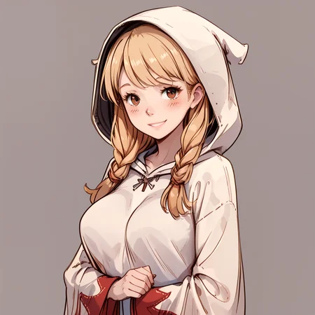 score_9, score_8_up, score_7_up, BREAK,
<lora:Final_Fantasy_Tactics_White_Mage:1> full body, twin braids, solo, upper body, wide sleeves, smile blonde hair, grey background, brown eyes, hood, large breasts,, <lora:LineArt Mono Style LoRA_Pony XL v6:.25> lineart, source_drawing, <lora:Potat-lineart_sketch_v1-USENEG:1> lineart, sketch,, sexy pose, sexy, slutty, seductive, flirty, flirt,, bashful, shy, blush,