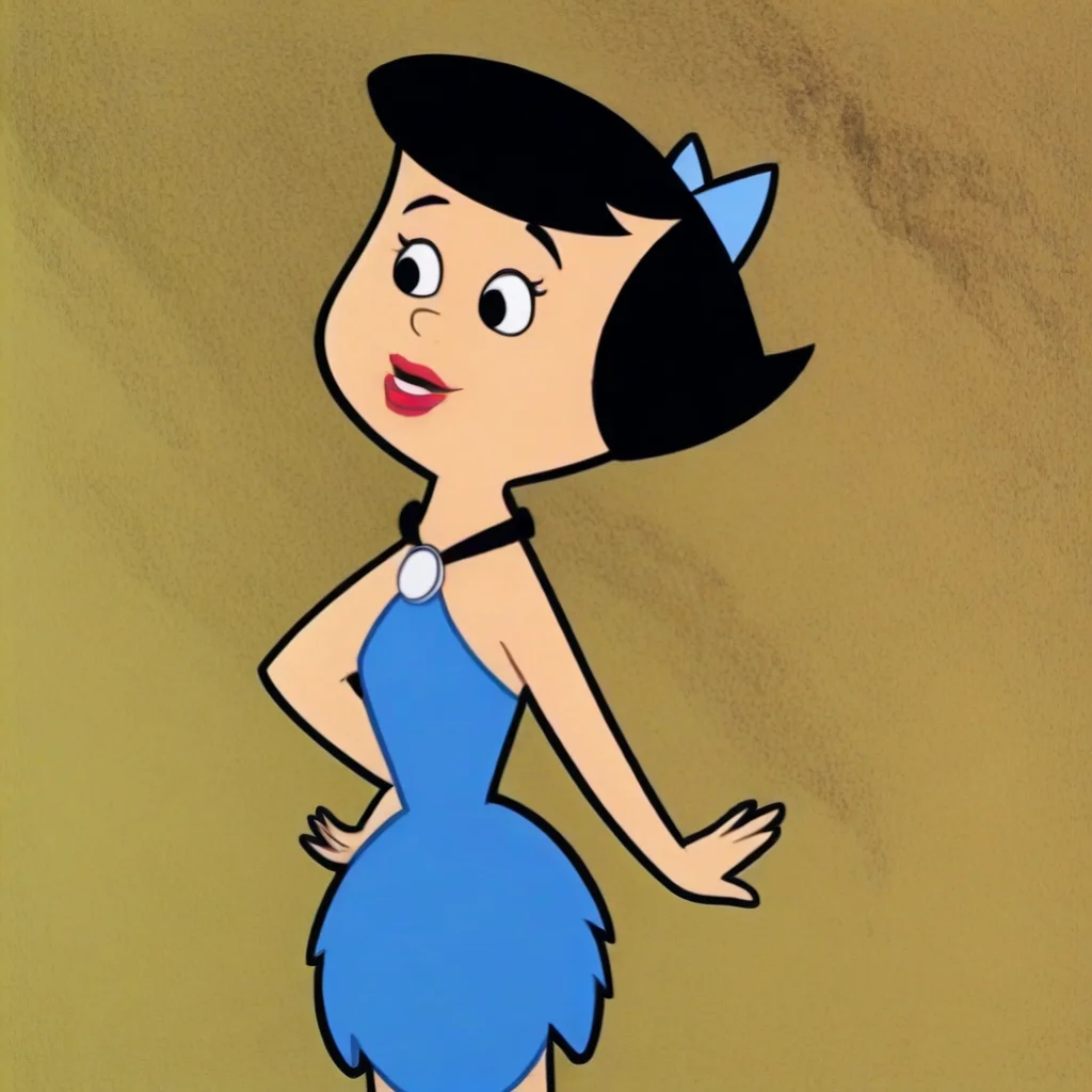 short black hair, barefoot, black necklace, exposed legs, red lipstick, 1girl, black eyes, blue bow tie on hair, Betty, blue tube top dress