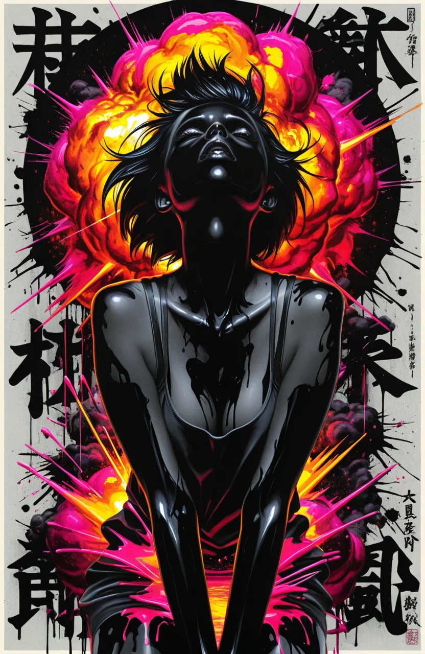 masterpiece,best quality,high quality,absurdres,very aesthetic,8k.,
1girl,<lora:Graphic_Violence:0.8>,graphic violence style, ink explosion, kanji backdrop, violent motion, poster ink art, neo-japanese