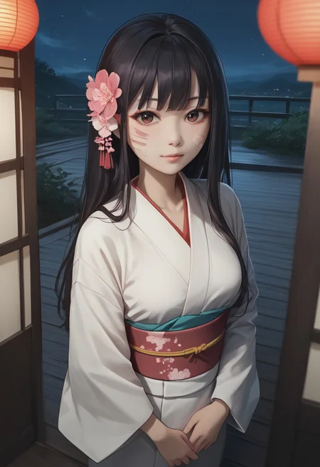 score_9, score_8_up, score_7_up, score_6_up, 1girl, solo, medium breasts, long hair, attractive, symmetrical face, soft structured facial features, (bruises and scratches:0.8), Japanese detailed kimono,sakura flowers kimono, night, alleyway, dark, (egyptian:0.6), (brazilian:0.6), european, (from above:1.2)