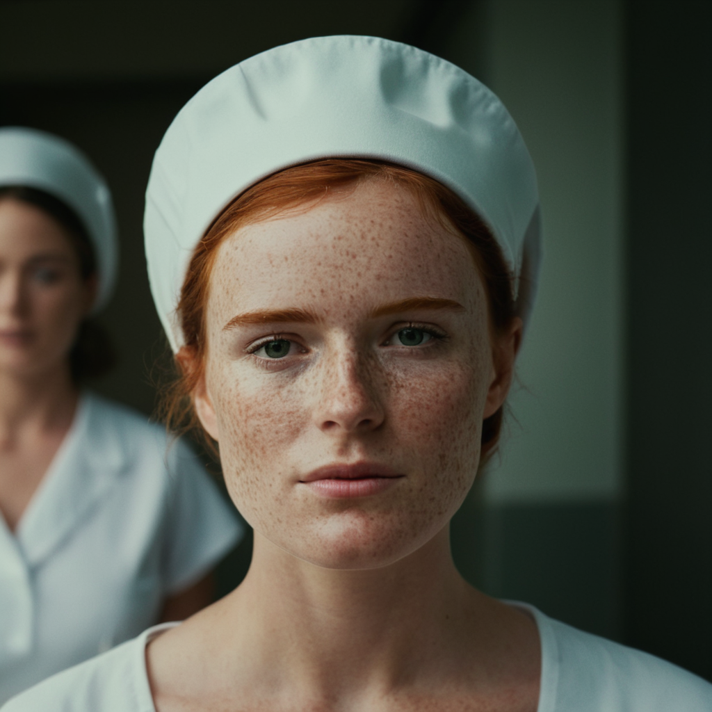 cinematic film still of <lora:detailed_notrigger:0.1>
<lora:facial expression style v2:0.1>
<lora:perfection style:0.1> perfection style
<lora:TeethXL:0.1>
<lora:detailed:0.1> detailed
<lora:skin texture style:0.2>
 <lora:SDXLHighDetail_v5:0.2>
<lora:Kodak Motion Picture Film Style v5_2:1> underexposed:0.1
 <lora:anamorphic bokeh style:0.2>
medium shot An Oscar winning movie for Best Cinematography a naked freckles woman with a white nurse hat on her head staring at camera Kodak Motion Picture Film Style, shallow depth of field, vignette, highly detailed, high budget, bokeh, cinemascope, moody, epic, gorgeous, film grain, grainy