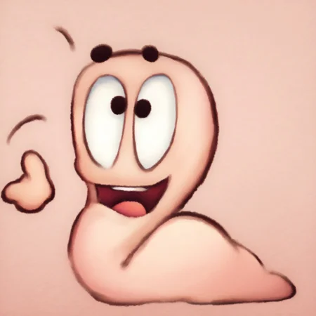 worm, solo, 1worm, simple background, big cartoon eyes, happy, open mouth, upper teeth only