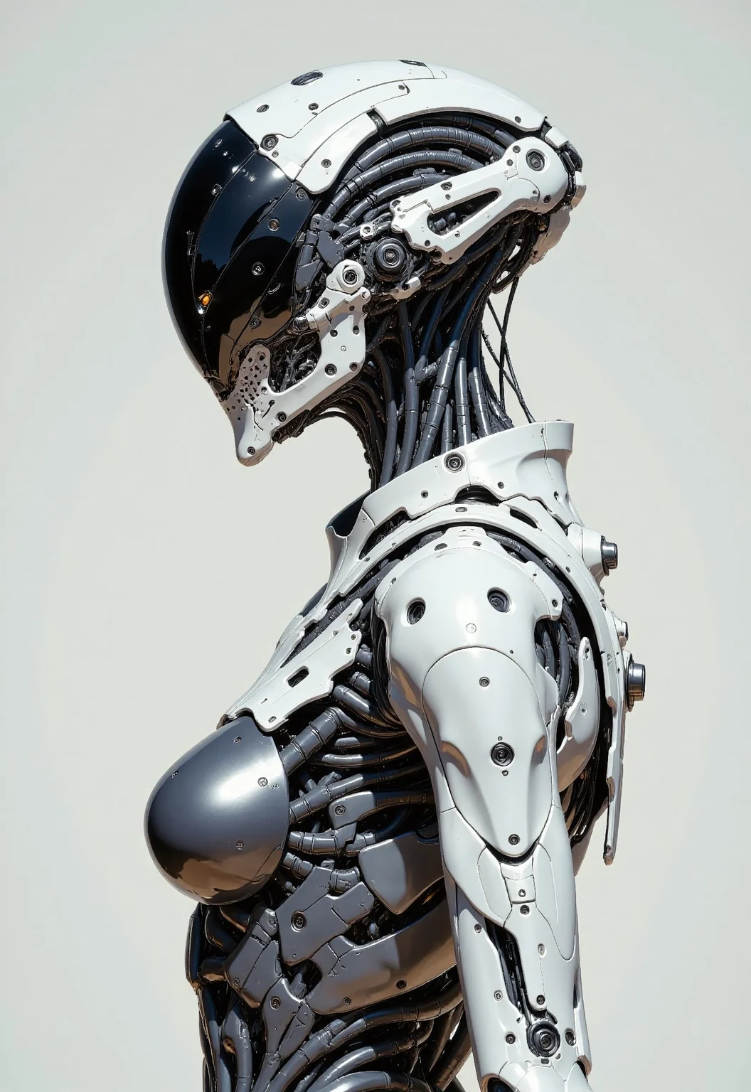 in the style of artics, highest details, ultra hyper realism. highly detailed and realistic. intricate and highly professional artwork, an absolute masterpiece.
hyper realistic and highly detailed close up photo of a female cyborg in a silver suit, zbrush central contest winner, perfect android woman, sleek robot, busty, Jingna Zhang, body made of chrome and glass, style of Karol Bak, dynamic side view medium shot, cyber , very futuristic clothing and see through helmet, realistic reflections, scifi art, pastel grey background.
