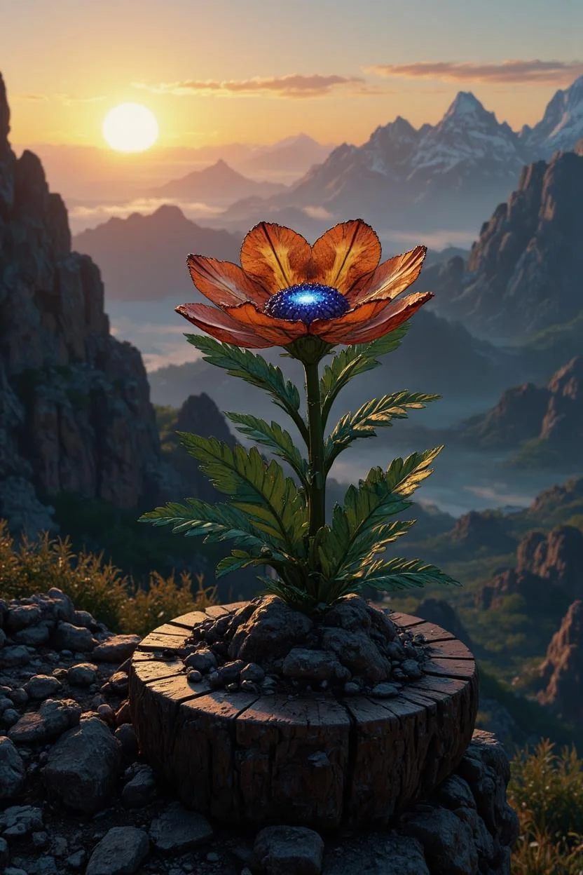 <lora:ADD_CARS_60s_to_90s.safetensors:1>
In a mystical realm where the boundaries between the natural and the supernatural blur, a stained glass flower stands as a centerpiece on a weathered wooden base. The platform, resting atop a rugged, rocky outcrop, is a testament to the earth's ancient and enduring beauty. The flower itself is a spectacle of vibrant hues and intricate design, its petals a riot of warm oranges and yellows, set against a luxurious core of deep blues and purples. Each petal, meticulously crafted with a polished 3D aesthetic, seems to shimmer with a life of its own, as if infused with the ethereal light of distant stars.
Glowing accents and subtle visual sparks dance from the flower’s center, casting an otherworldly glow that contrasts with the cool, dark shadows of the surrounding environment. The leaves, a lush emerald green, are textured with veins that seem to pulse with a hidden energy, adding to the sense of living artistry. The wooden base, adorned with intricate, ornamental carvings, further enhances the regal and mystical atmosphere.
The scene is bathed in the soft, ambient light of early morning, with the sun casting a warm, golden hue that blends seamlessly with the cool, blue tones of the sky. Blurred mountains rise in the background, their peaks touching the horizon, creating a serene and peaceful backdrop. The air is filled with a sense of profound, untold stories, as if the flower itself is a portal to a world beyond the visible.
This digital painting, a fusion of fine artistry and mystical realism, captures the natural beauty and artistic impression of the scene, inviting viewers to lose themselves in its enchanting and vibrant world.