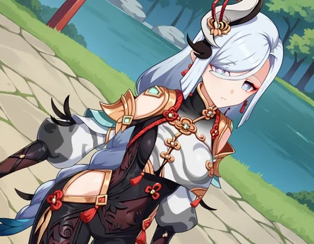 score_9, score_8_up, score_7_up, source_anime,
shenhe, <lora:genshin-shenhe-ingame-ponyxl-lora-nochekaiser:1>,
shenhe, blue eyes, braided ponytail, earrings, eyelashes, eyeliner, eyes visible through hair, eyeshadow, hair between eyes, makeup, red eyeshadow, sidelocks, single earring, symbol-shaped pupils, tassel, tassel earrings, white hair, long hair,
arm support, bare shoulders, black bodysuit, black gloves, bodysuit, breast curtain, chinese knot, clothing cutout, covered navel, detached sleeves,gloves, gold trim, hip vent, jewelry, long sleeves, partially fingerless gloves, puffy detached sleeves, puffy long sleeves, puffy sleeves, shoulder cutout, side cutout, stomach cutout, thigh cutout, white sleeves,
outdoors, shrine, forest, nature, bent over,
looking at viewer, cowboy shot, dutch angle,