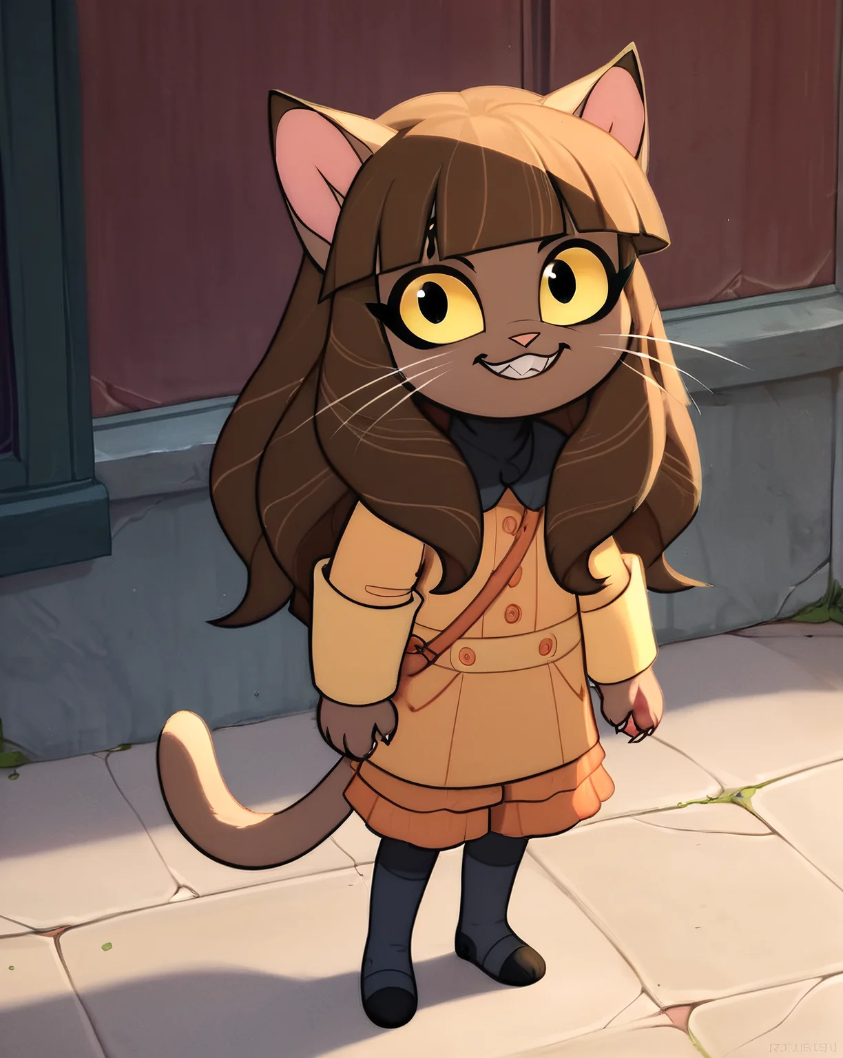 score_9, score_8_up, score_7_up, score_6_up, score_5_up, score_4_up, safe, source anime, ivy, brown long hair, braids, blunt bangs, black eyes, colored sclera, yellow sclera, no human, furry, brown furr, cat ears, child, tail,  looking at you, joy, smiling, teeth, <lora:ivy_pepper:1>, ZPDXL2, <lora:more_details:3> <lora:xl_more_art-full_v1:1> <lora:ugly_style:-1>