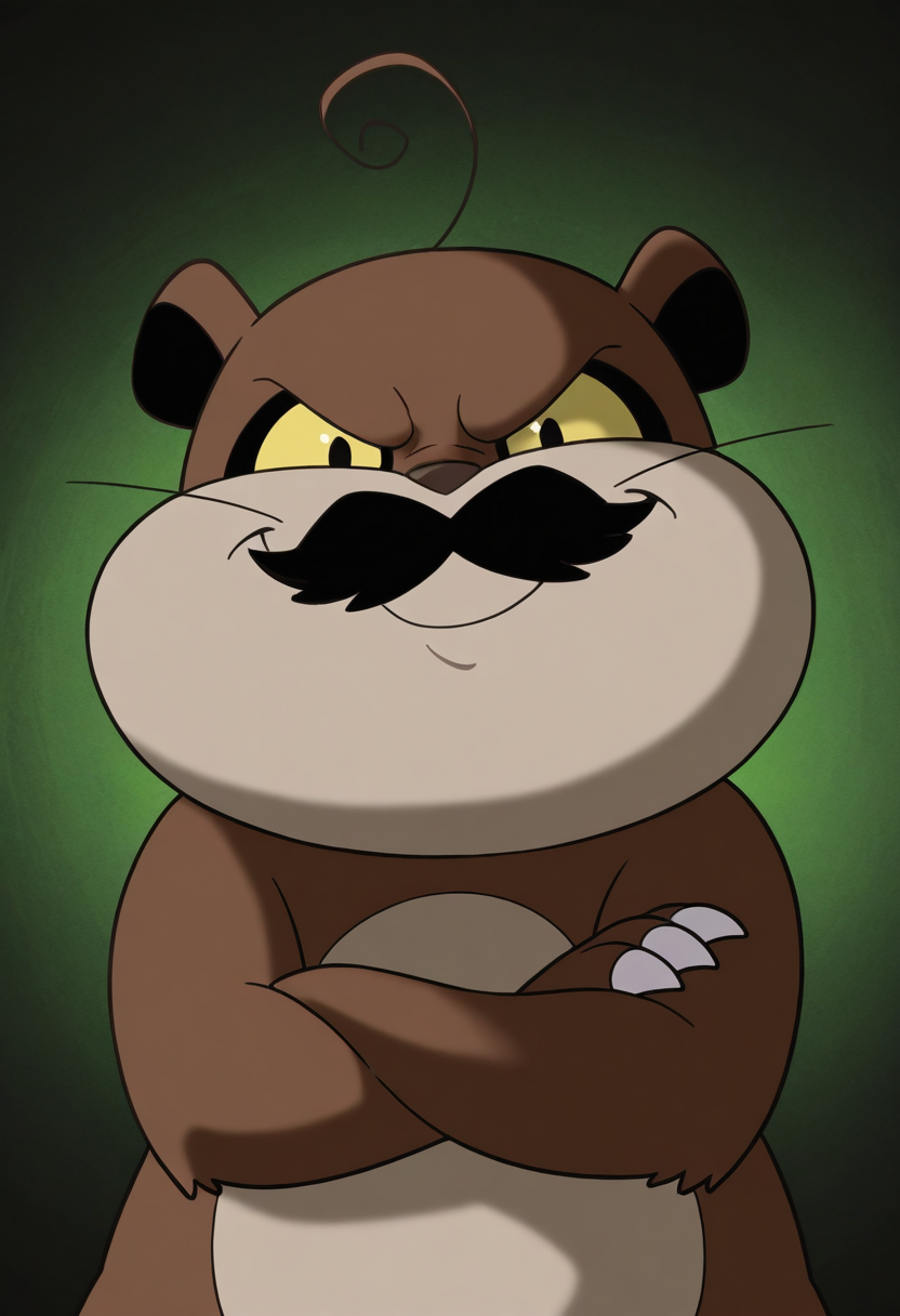 no humans, chibi, animal focus, 1other, portrait, smirk, crossed arms, (thick mustache:1.3), beard,
<lora:dark:1> high contrast, chiaroscuro, looking at viewer, looking at viewer,
BREAK
xiaozhuxiong, creature, brown body, tan belly, black ears, puffy cheeks, yellow eyes, claws, whiskers, ahoge,
BREAK
best quality, masterpiece, very aesthetic, absurdres, highest detailed, very awa, <lora:Xiaozhuxiong_from_The_Legend_Of_Nezha_v1.5_1614383:1> anime screenshot