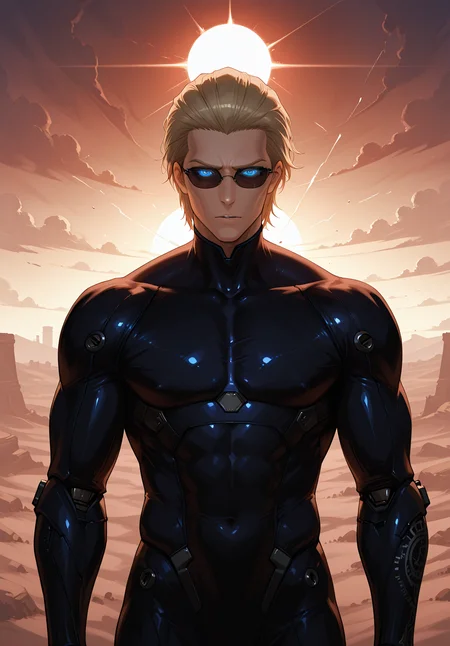 PonyScores7, source_anime, ah, 1IllustriousQual, interesting, exciting, spectacular, wonderful,
BREAK (Subframing shot),
BREAK <lora:albertwesker-guy-PONYv1:0.8>, albertwesker, 1boy, toned, athletic, fit, mature male,  angular face, sharp_featured face, handsome, charming, alluring, <lora:shinyskin2:0.2>, glistening skin, AS-MidAged,
BREAK slicked back hair, short hair, blonde, <lora:hairdetailpxl:0.2>, hairdetailpxl, 
BREAK blue eyes, <lora:expressive eyes:0.2>, expressive eyes, <lora:eyedetailpxl:0.2>, eyedetailpxl, <lora:Eyes_High_Definition:0.2>, EyesHD,
BREAK (domestic violence advocate, in casual clothes with informational pamphlets and a determined look),
BREAK (((a vast desert, with rolling dunes, scorching sun, and a sense of desolation))), <lora:Background Detailer - SDXL:0.8>, 4k, 8k, Ultra HD, Masterpiece, Best quality, Detailed background,
BREAK Stable_Yogis_PDXL_Positives, AS-Adult, <lora:Complicated fantasy portrait - XL Pony V2.0:0.2>, bad-hands-5, <lora:HDA_Detailer:0.3>, HDA_FatGirlXL,BREAK Anxious, Experiencing worry, unease, or nervousness, <lora:Expressive_H:0.2>, Expressiveh, looking at viewer, <lora:Emotional_Anime_Expressions_PonyXL_Concept:0.2>, emotional, <lora:Best_Facial_Expression_LoRA_PONY:0.2>, <lora:Detailed expressive EXEV style -XL Pony V1.0:0.2>, FaceDetail,
BREAK (body is augmented with delicate cybernetic joints, allowing for fluid, almost graceful movements, wear a slim, metallic jumpsuit with faintly glowing purple seams and a holographic interface on his forearm), (sunglasses:1.3), 
BREAK <lora:xl_more_art-full_v1:0.2>, <lora:aesthetic_anime_v1s:0.2>, <lora:EpicF4nta5yXL:0.2>, <lora:detailxl:0.2>, detailxl, <lora:Fant5yP0ny:0.2>, amazing quality, best aesthetic, absurdres, illustration, Volumetric_Lighting, ultra-detailed, very aesthetic, intricate details,
BREAK Stable_Yogis_PDXL_Positives, AS-Adult, <lora:Complicated fantasy portrait - XL Pony V2.0:0.2>, bad-hands-5, <lora:HDA_Detailer:0.3>,