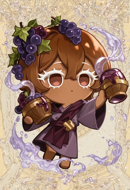 masterpiece,best quality,amazing quality,
colored eyelashes,white eyelashes,
purple and brown robes,grape-themed accessories,wine-stained sash,relaxed pose,solo,full body,dimly lit,monastery background,(monk theme:1.1),(wine theme:1.1),holding a large,ornate wine jug with a grape-shaped stopper,surrounded by an aura of intoxication and spiritual confusion,with a few empty wine cups and grape peels scattered around them,and a soft,hazy glow emanating from their eyes as they stumble and slur their words,
crk1styl111,<lora:lycoris:1>,(chibi:1.4),