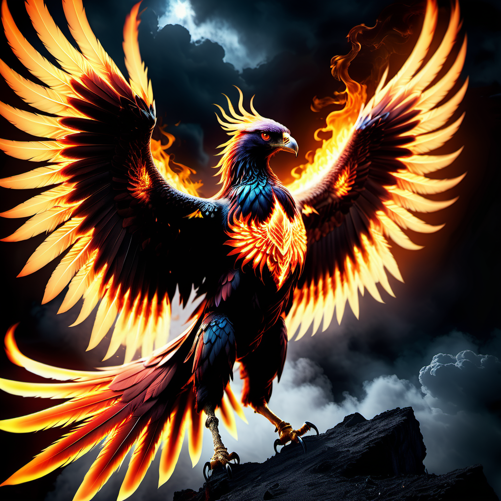 phoenix,terrifying glowing eyes,fierce wings,<lora:phoenix:0.68>,