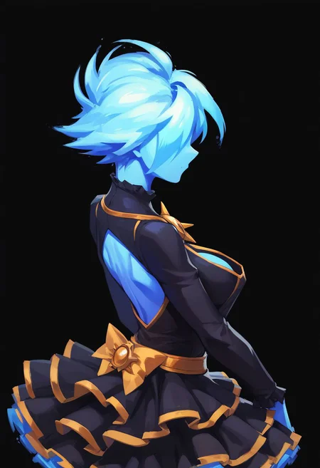 score_9, score_8_up, score_8, 1girl, portrait, skinny, vivid colors, (magical girl, mahou shoujo:1.3), short hair, steampunk dress, magical girl dress, simple black background,
Novakin, faceless, no eyes, no mouth, no nose, no facial features, long fiery hair, body made of plasma, blue fiery hair, blue plasma, blue skin,
retanime, pikaole, large breasts, cleavage, side-boob