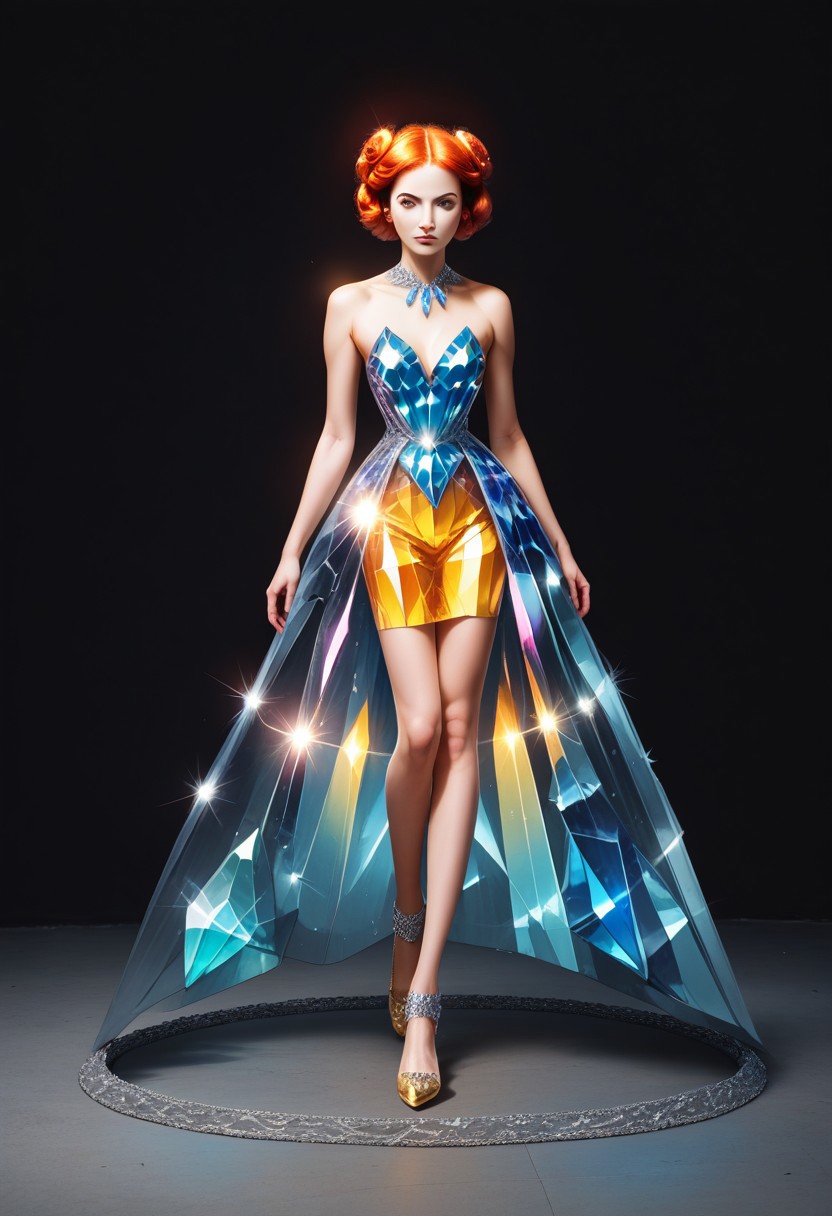 score_9, score_8_up, score_7_up, rating_safe, Fixhand, 
concept art, realistic, dark theme, low light, 1girl, solo.
((Long legs:1.5))
(CageSkirt:1.5), (crystalline dress:1.5)