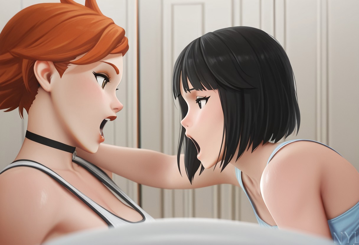 nyl style, open mouth, multiple girls, 2girls,