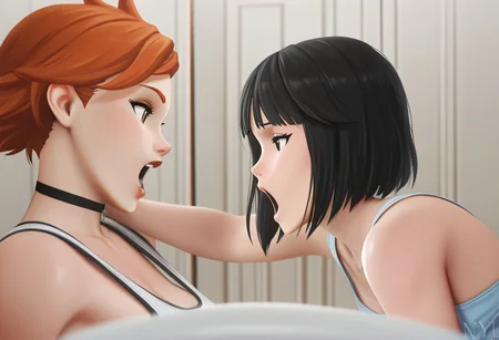 nyl style, open mouth, multiple girls, 2girls,