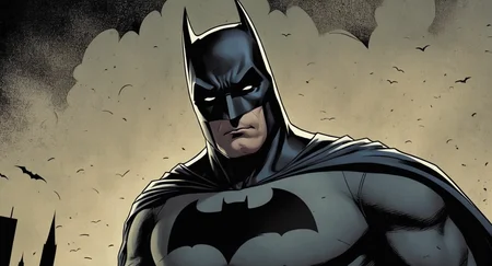 comic book art of Cinematic Film stock footage in (arri alexa style) Kodak film print, <lora:batman:1> batman a man in a trench coat and batman mask , comic art, graphic novel illustration