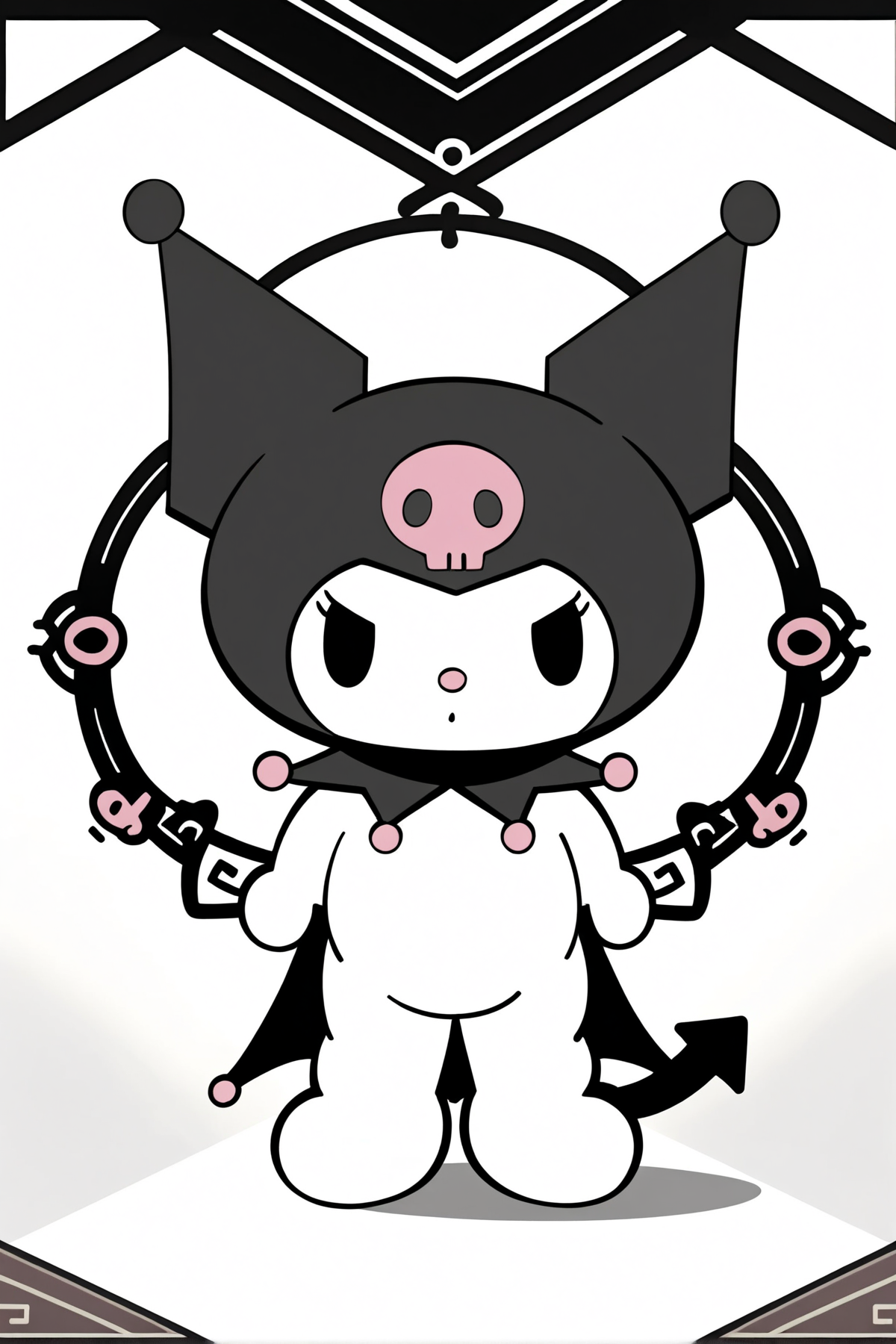 8k, best quality, masterpiece, (ultra-detailed), (high detailed skin), full body, white background, solo, looking at viewer, standing, 
<lora:kuluomi-neta2-Tanger-000014:0.8>, kuluomi cat, default clothes, black cat ears, forehead skull mark, Black head covering, cute anime pet, no humans, animal focus,