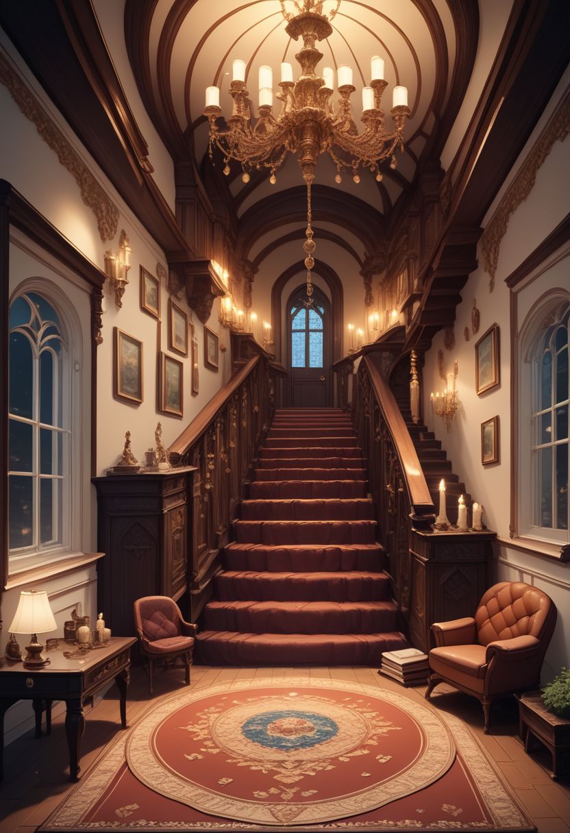 isklzks, isometric view, isometric cutaway, diorama, isometric, miniature, stairs, window, scenery, door, no humans, candle, indoors, chandelier, chair, carpet, table, lamp, no humans,  score_9, score_8_up, score_7_up, score_6_up, score_9, score_8_up, score_7_up, score_6_up