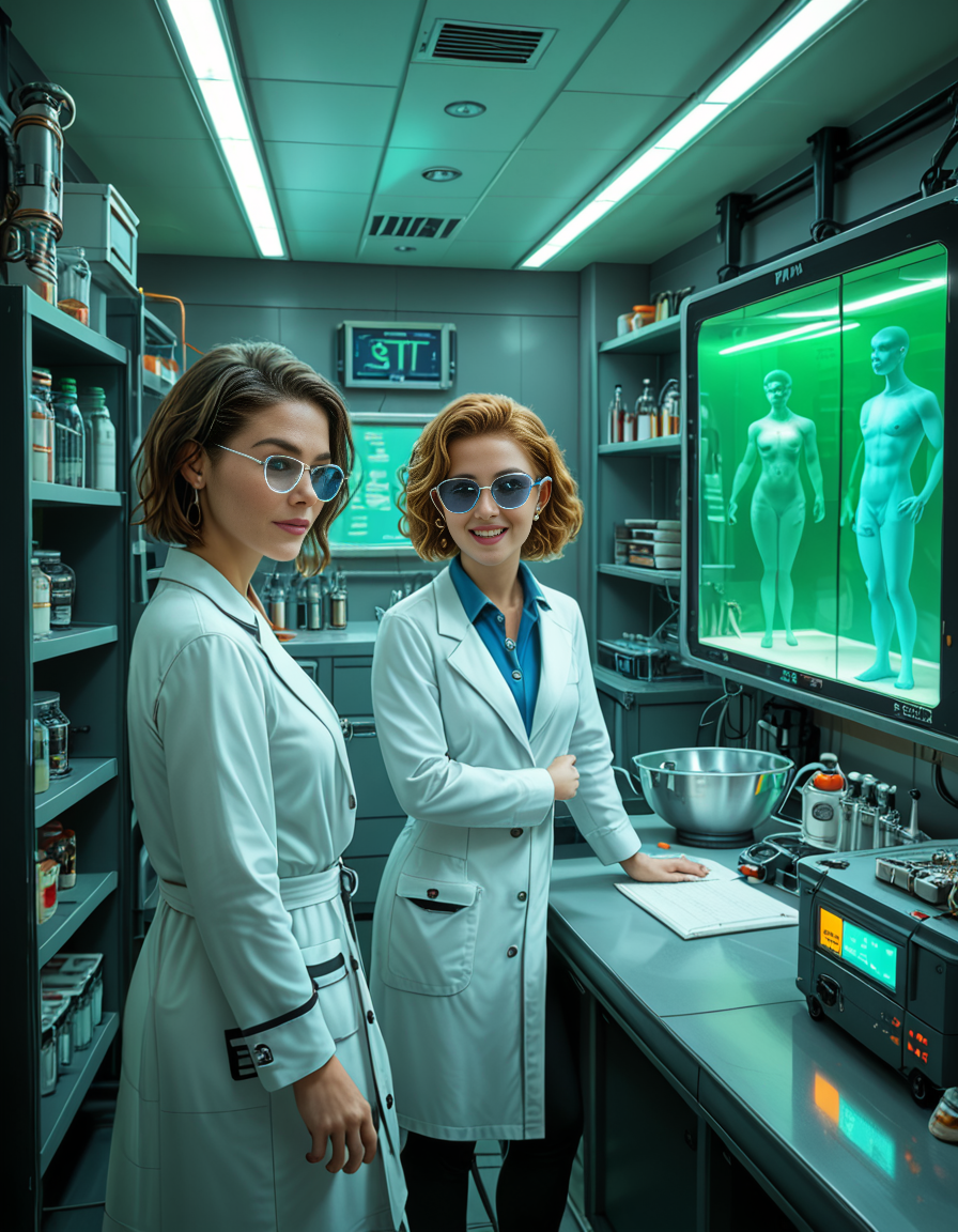 "A hyperrealistic scene of Gordon Freeman in his HEV suit eating lasagna at a retro 90s kitchen table, surrounded by domesticated headcrabs acting like pets, a Vortigaunt washing dishes in an apron, cinematic lighting, absurdity meets realism, surreal textures, intricate kitchen details, nostalgic yet eerie ambiance." looking at viewer,A (woman scientist:1.3),short brown hair, standing confidently in front of a futuristic laboratory,futuristic l4b0r4t0ry, filled with advanced technology and glowing screens. She is wearing a sleek, high-tech lab coat with metallic accents Her posture is upright,gesturing towards a large containment chamber with the other. Inside the chamber, faint outlines of humanoid figures are visible, suggesting the development of super soldiers. The laboratory is illuminated by soft neon lights in shades of blue and green, with detailed machinery, robotic arms, and vials of glowing substances scattered across workstations. The atmosphere is futuristic, clean, and high-tech, with a sense of intense innovation and ambition.<lora:SDXLFaeTastic2400:0.4> <lora:extremely_detailed:0.4> extremely detailed <lora:futuristic_l4b0r4t0ry:1>, Masterpiece,best quality,hi res,8k,hi res,8k,award winning,(sharp focus, intricate, highly detailed),