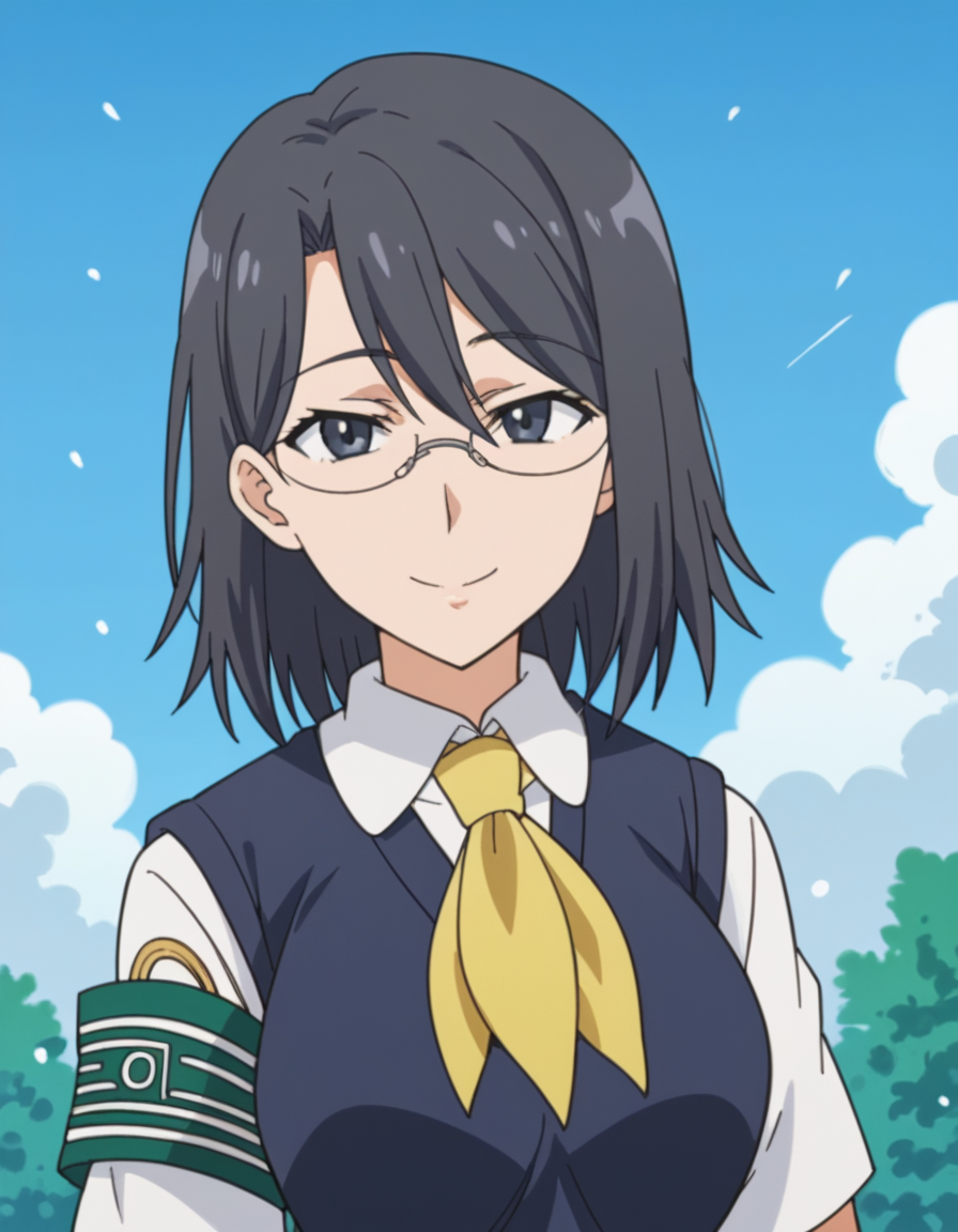score_9, score_8_up, score_7_up, source_anime, <lora:mii-konori-s1-ponyxl-lora-nochekaiser:1>, mii konori, short hair, black hair, black eyes, glasses, hair between eyes, mature female, anime screencap,, skirt, school uniform, plaid skirt, armband, sweater vest, neckerchief, yellow neckerchief, green armband, pleated skirt,, snow day, winter clothes, snowball fight, laughter, cold breath, white landscape, , smile, looking at viewer, solo,, dutch angle, cowboy shot