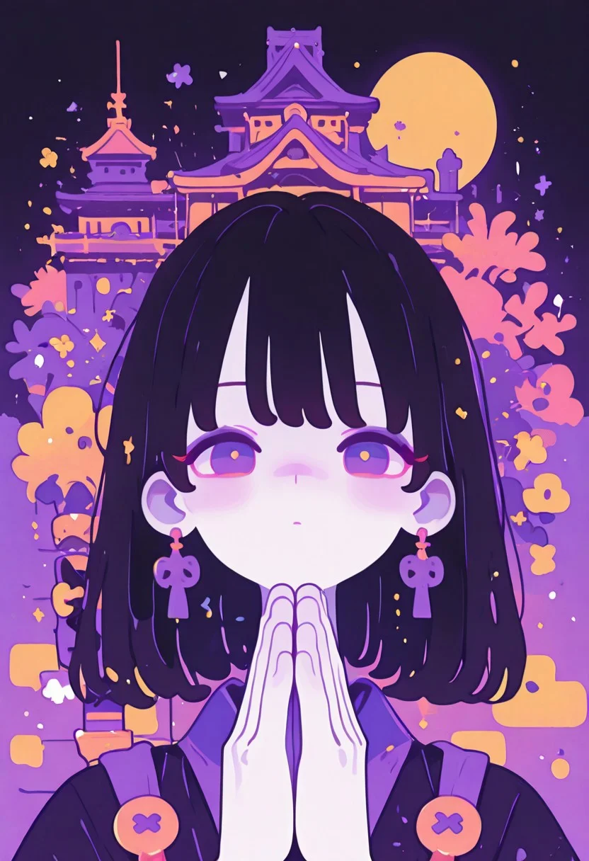 score_9, score_8_up, score_7_up, score_6_up, masterpiece, best quality, newest, absurdres, highres, traditional media, , 1girl, solo, Image is a close up digital fantasy artwork featuring female ninja character squatting high on a japanese castle wall. She has pale skin with black hair. She's wearing a ninja outfit with a ninja mask and katana on her back. In her hands is a bow. The background is of a japanese castle, full moon, laterns, japanese garden., from above, upturned eyes,
<lora:murata_ill_v2:1>, close-up,portrait, eye focus, Colorful themes,High Saturation, haiz_ai, no lineart,no outline, <lora:ponyv6_noobE11_2_adamW-000017:0.3> <lora:MeMaXL4:0.8> <lora:veluflora-wai:0.35> <lora:haiz_ai_illu:0.7>
