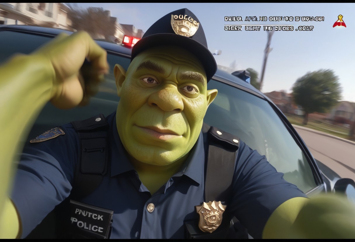 score_9, score_8_up, score_7_up, BREAK
pov, police bodycam footage, first person, low quality camera, low resolution, poor quality footage, motion blur, scan lines, fake screenshot, fisheye lens, BREAK,
shrek, green skin, handcuffed, sitting in back of police car