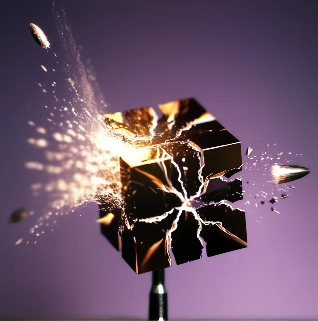motioshot a mystical cube bullet-pierced, exploding mystical cube high-speed photography <lora:motioshot:1>