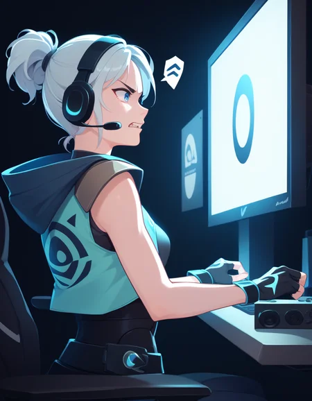 score_9, score_8_up, score_7_up, source_anime
<lora:jett-ponyxl-000020:1> j37t, bodysuit, cropped jacket, hooded jacket, fingerless gloves,
1girl, solo, headset, gaming chair, looking at screen, streamer, dark, glowing, angry, shouting, spoken anger vein, from side, mood lighting, dark cinematography, low lights