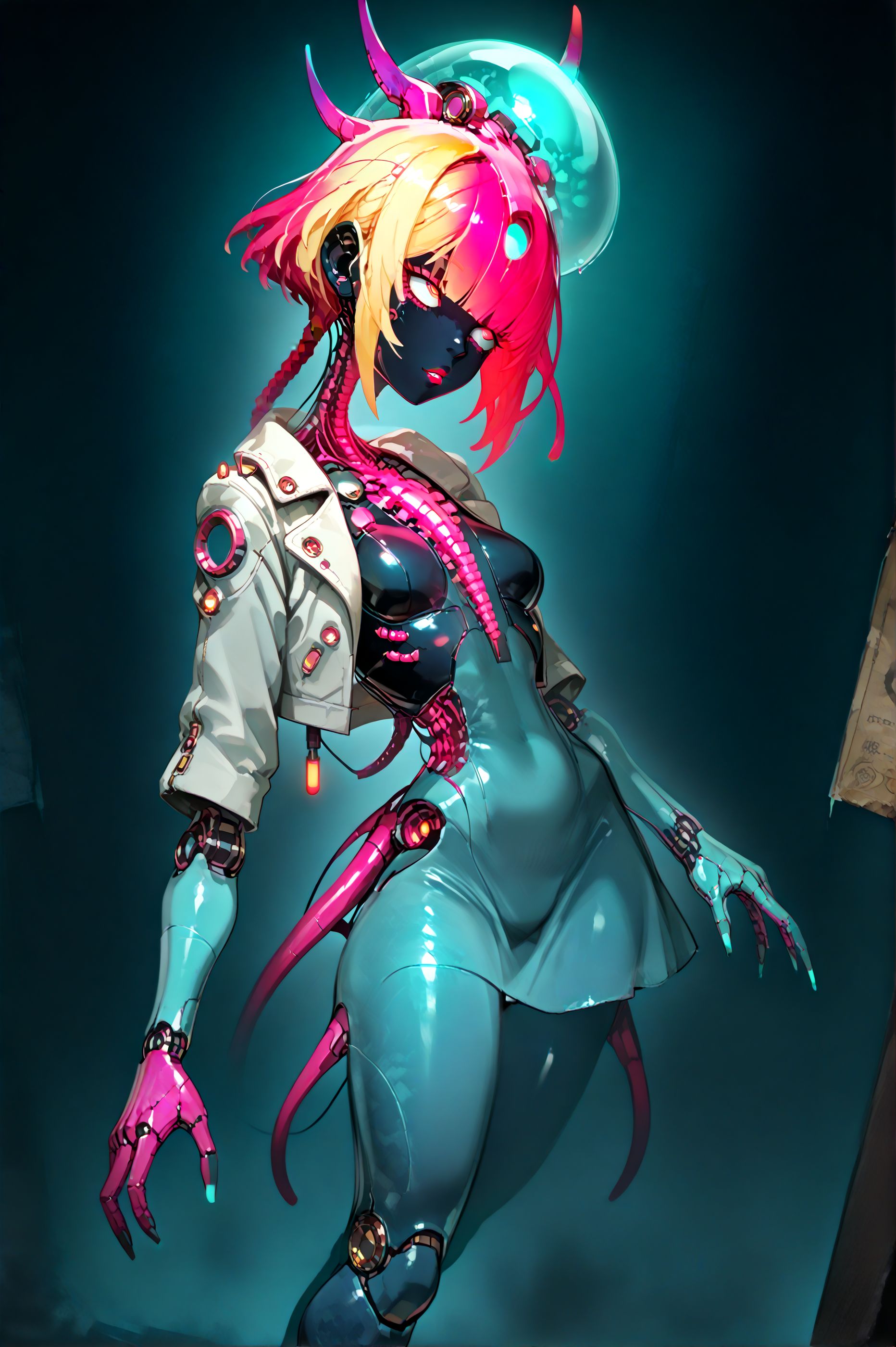 <lora:Godless_Prosthesis_PONY:1> godless, lazympos, lazyup7, score_9, score_8_up, score_7_up, source anime,
<lora:quality_modifiers_masterpieces_v1:1> masterpiece, best quality, very aesthetic, 1girl, solo, vector art, (random shapes::0.05), an aerial view of a city, TTRPG city map showing the full city, fantasy art, by senior environment artist, beautiful fantasy map, psychedelic marker illustration on lsd tab paper + uv glow,
vivisectionist figure, surgical limbs, cracked mechanical ribcage, symmetrical glass fragments, reds and silvers, religious light through sacred violence, halo of bone and chrome, helmet grown from chitinous coral, mech suit fragments, alien hybrid, irritated expression, rolling eyes, pursed lips, (arms open wide, body leaning back, legs apart, welcoming and joyous body language:one arm touching head, body arched sideways, one leg extended, graceful and elegant body language:0.7), provocative,
blonde and red hair, (pixie cut with bangs|box braids) \(hairstyle\), ("electroluminescent \(tech\) jellyfish \(animal\) train", "neon \(light\) plasma \(state\) tendrils", "deep-sea \(environment\) creature \(biology\) biolight \(tech\) nodes"), metallic silver leather jacket with LED-lit spikes, worn over a neon orange mesh top and black vinyl mini skirt, with studded ankle boots,
action pose, dutch angle, extreme close-up, dramatic framing, cinematic framing, cinematic shot, stunning composition, horror \(theme\), science fiction, <lora:DynamicPose_alpha1.0_rank4_noxattn_100steps:1> <lora:Reelmech_pony_ed_v1_3:1> reelmech, <lora:RoboBabesV1.2:1> r0b0bab3s,​​​