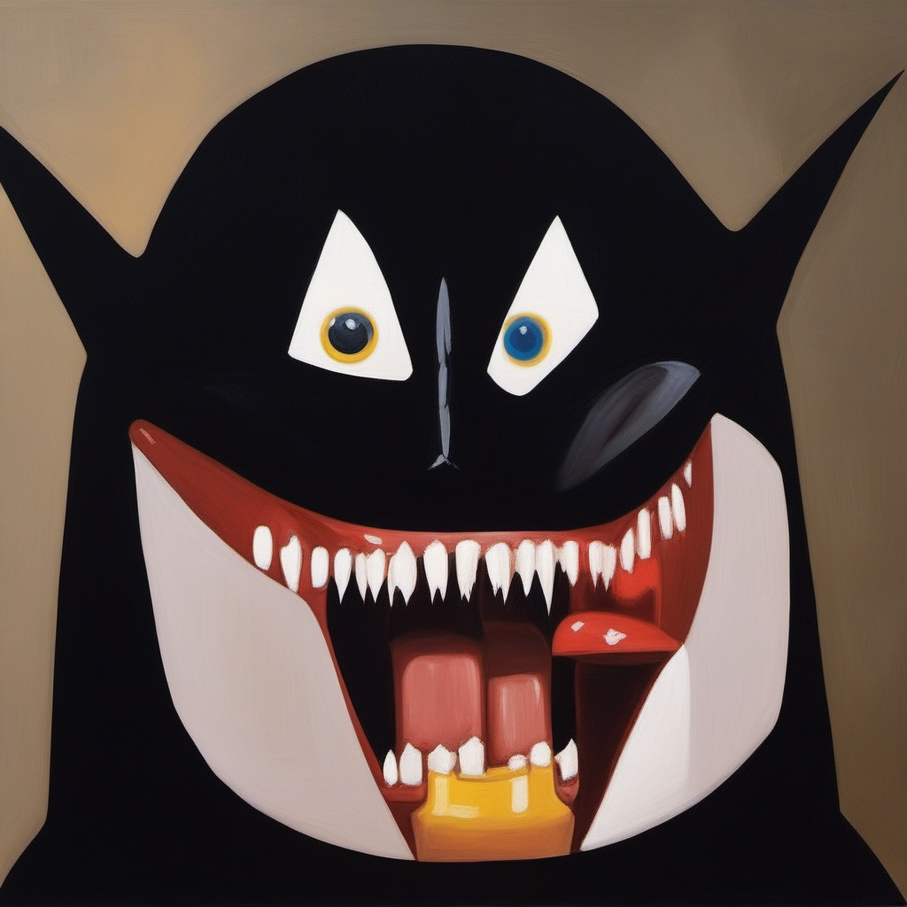 painting of the Batman  with sharp teeth, George Condo Style, horror(theme),  <lora:MBTDF xl-000004:0.9>