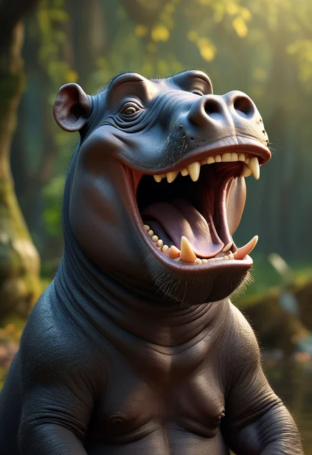 ASCII Masterpiece, (cosy), (ultra high res, mj,best quality,highly detailed:1.5),(cinematic),(volumetric lighting, volumetric shadows:1.5),Amazing, (8k details),(photorealistic:1.4), (warm lighting,ray tracing,dynamic lighting:1.5
hippopotamus who gives a contagious, open-mouthed, full-throated laugh. This should be a ((masterpiece)) with a ((best_quality)) in ultra-high resolution, both ((4K)) and ((8K)), incorporating ((HDR)) for vividness. It uses a ((Kodak Portra 400)) lens for timeless, professional quality. Emphasizes a ((blurred background)) with a touch of ((bokeh)) and ((lens flare)) for an artistic effect. Enhance ((vibrant colors)) for a vivid look. Make sure the photograph is ((ultra-detailed)) and shows ((absurd)) details. Pay special attention to capturing the ((beautiful face or head)) of the subject. The goal is to create a ((professional photograph)) that is visually stunning and technically excellent.
