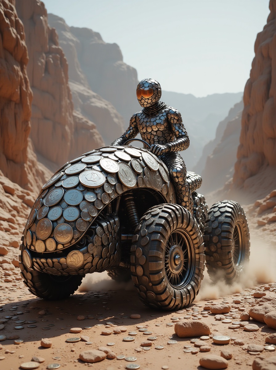 A photorealistic image score_9, score_8_up, score_7_up, masterpiece, best quality, good quality, highly detailed, absurdres, intricate details, detailed background:
Highly detailed art of a (man) (rider) on a
(huge cyber crum crawler):
(racer latex suit), (canyon background). photorealism, photorealism photography,