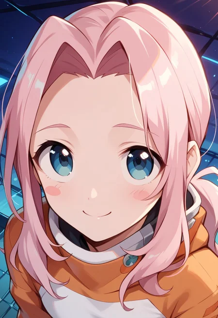 score_9,score_8_up,score_7_up,source_anime,Darry Adai,1girl,solo,blush,smile,closed mouth,blush stickers,looking up,age down,