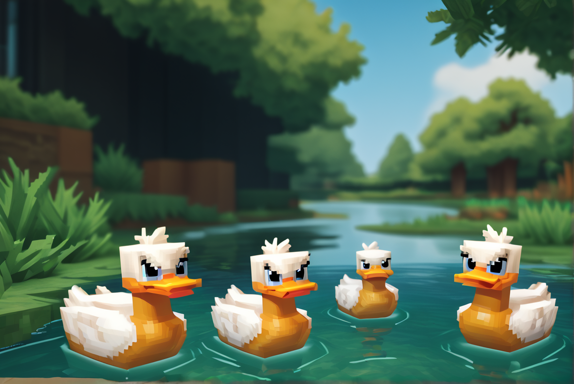 score_9, score_8_up, score_8,   <lora:Hytale_Style_for_PonyXL:1> duck, pond