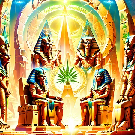 Apophis the Undying with Cleopatra smoking jointz in front of the Stargate. marijuana plant