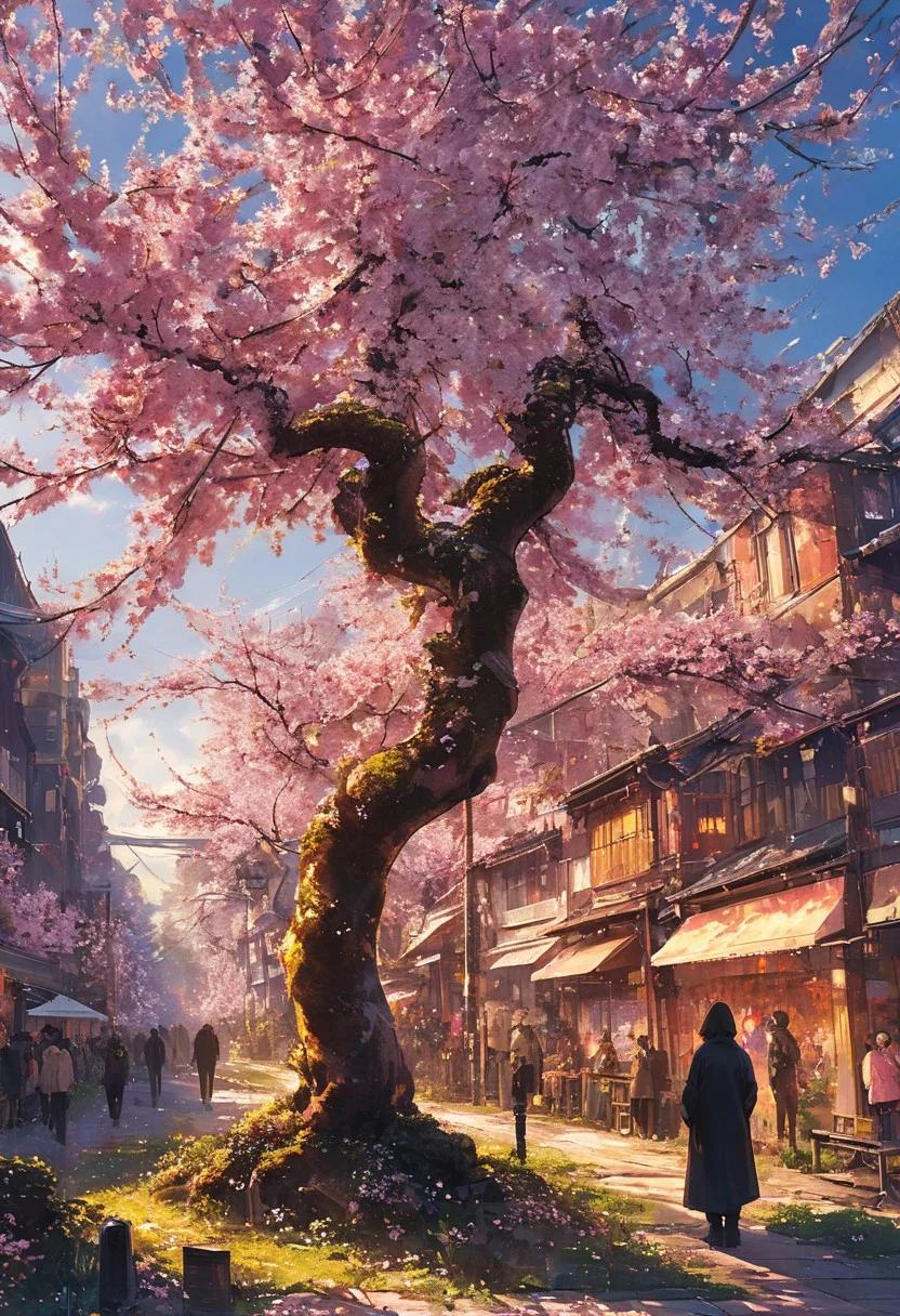 ultra high resolution, masterpiece, best quality,artwork, Cinematic style,
play of shadow and light,
masterpiece, hyper realism, a high-resolution photograph, golden ratio, dutch angle, dynamic, side view, asymmetry, contrasting, unique, enigmatic, a big Vibrant Cherry Blossom tree, cyberpunk, anime, aidma-niji , no human