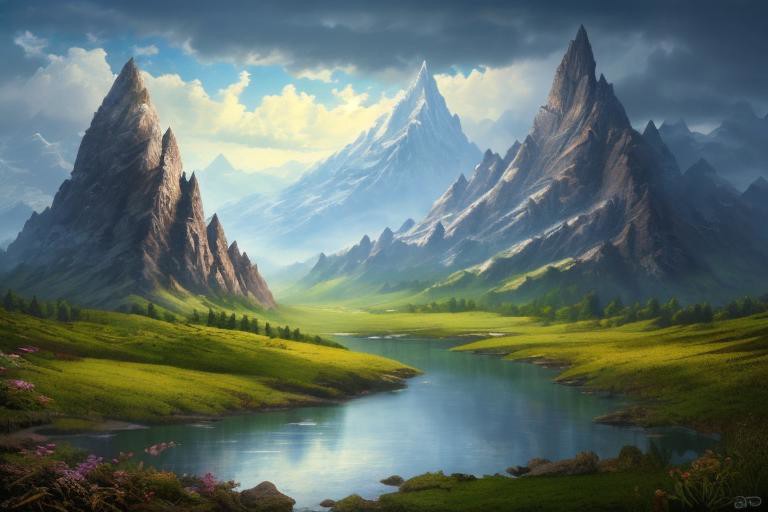 RAW photo, (masterpiece:1.3), subsurface scattering, heavy shadow, (high quality:1.4), (intricate, high detail:1.2), professional photography, HDR, High Dynamic Range, realistic, ultra realistic, photorealistic, high resolution, film photography, ambient lighting, atmospheric effects, <lora:detail_slider_v4:2>, OverallDetail, epic medieval fantasy, cloudy sky, day, fanmou, forest, mountain, nature, outdoors, reflection, sky, water, <lora:Fantasy_Mountains:1>, epiCPhoto