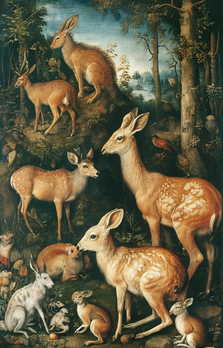 masterpiece,best quality,<lora:tbh183-sdxl:0.8>,illustration,style of Albrecht Durer, animals