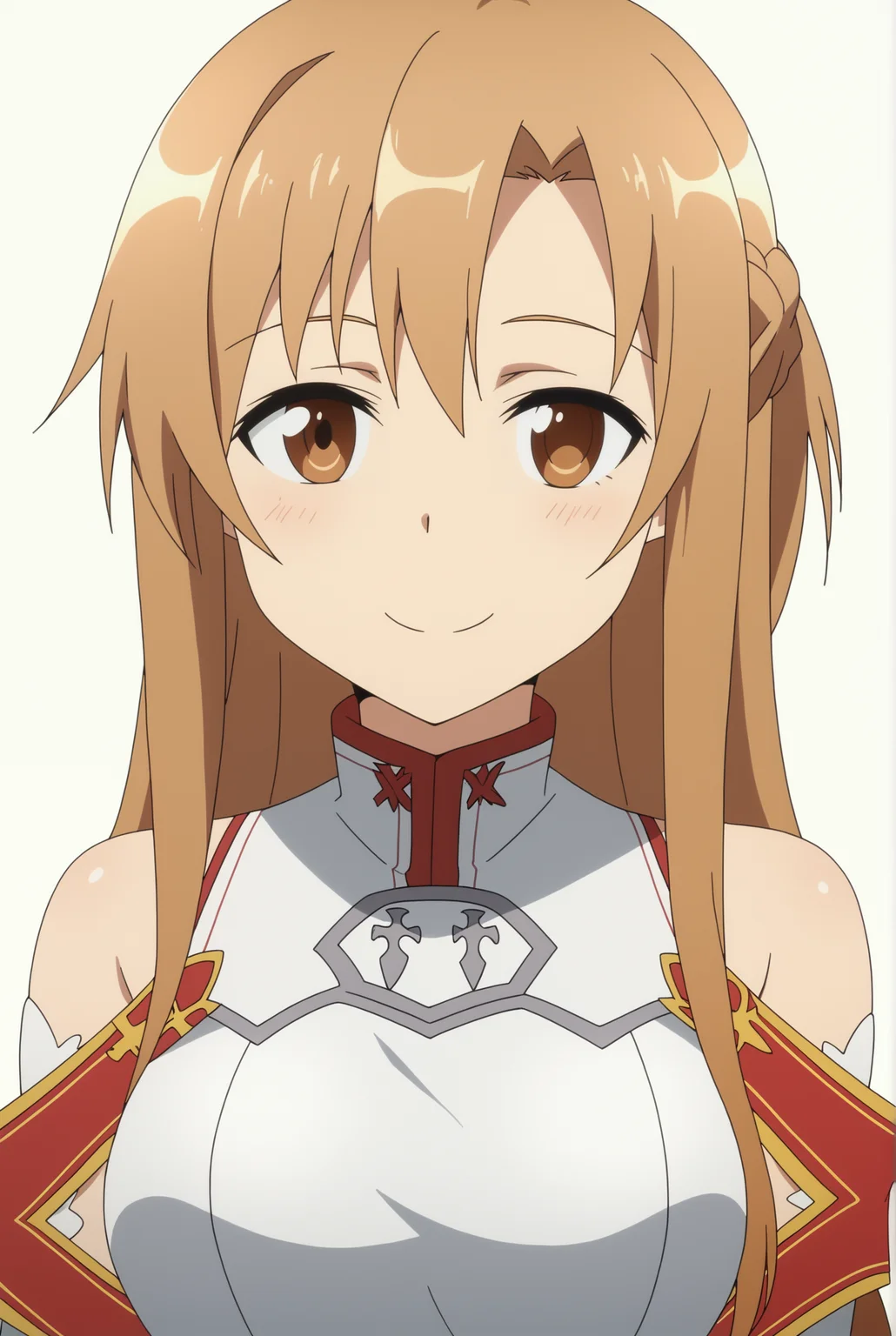 <lora:AsunaV2:0.8>, white background, Asuna, upper body, smile
