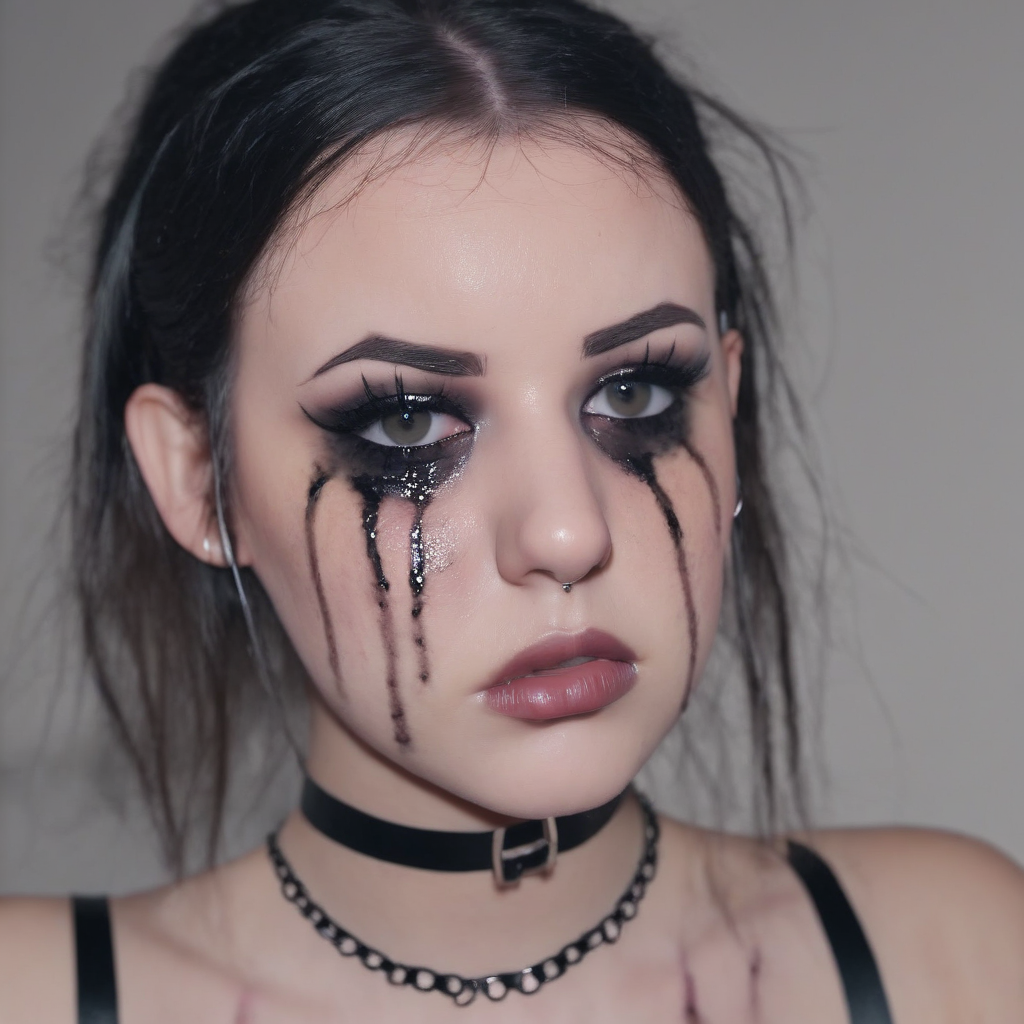 a brunette, ruined makeup, choker, 4k <lora:ruined1:0.892>